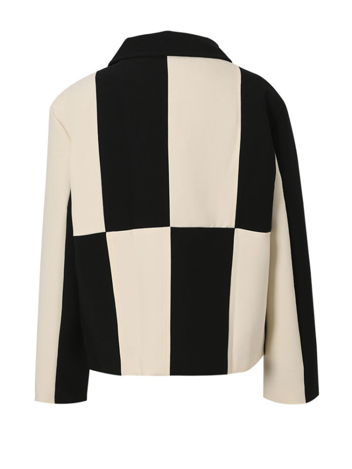 [EAM] Loose Fit Black Color-block Big Size Jacket New Lapel Long Sleeve Women Coat Fashion Tide Spring Autumn  1DF3045
