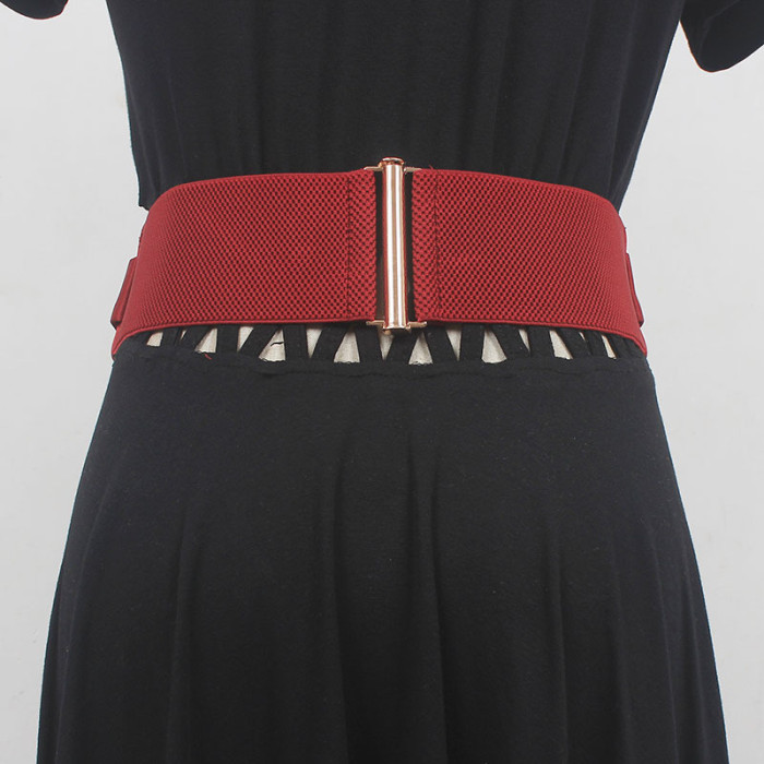 [EAM] Red Embroidery Irregular Back Elastic Wide Belt Personality Women New Fashion Tide All-match Spring Autumn 2024 1DH6361