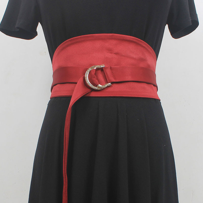 [EAM] Red Embroidery Irregular Back Elastic Wide Belt Personality Women New Fashion Tide All-match Spring Autumn 2024 1DH6361