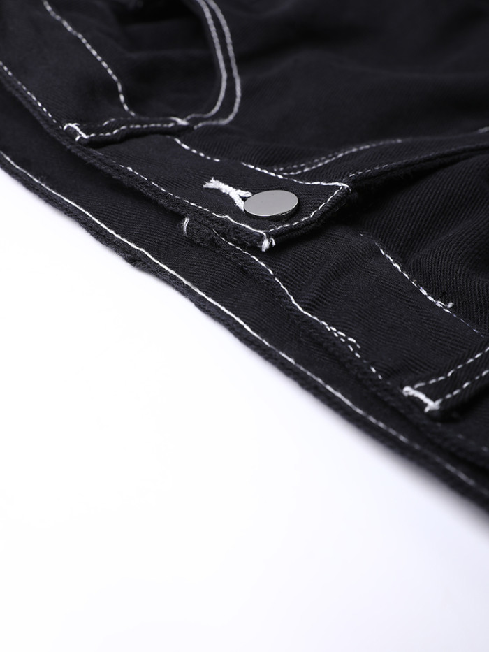 [EAM] High Waist Black Pleated Topstitched Casual Wide Leg Jeans New Women Trousers Fashion Tide Spring Autumn 2024 12A7609