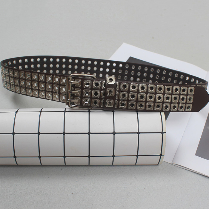 [EAM] Pu Leather Black Rievt Thick Long Wide Vintage Belt Personality Women New Fashion All-match Spring Autumn 2024 1DH6357