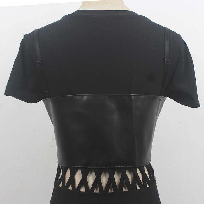 [EAM] Pu Leather Black Buckle Bandage Strap Belt Personality Women New Fashion Tide All-match Spring Autumn 2024 1DH6359