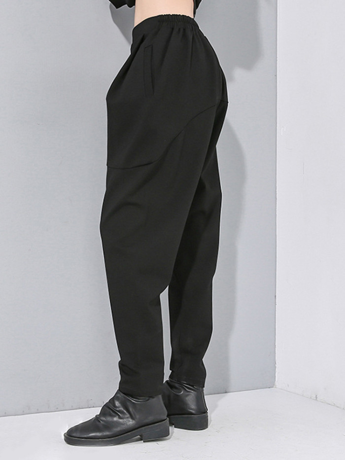 [EAM] High Elastic Waist Black Leisure Long Harem Trousers New Loose Fit Pants Women Fashion Tide Spring Autumn  1N479