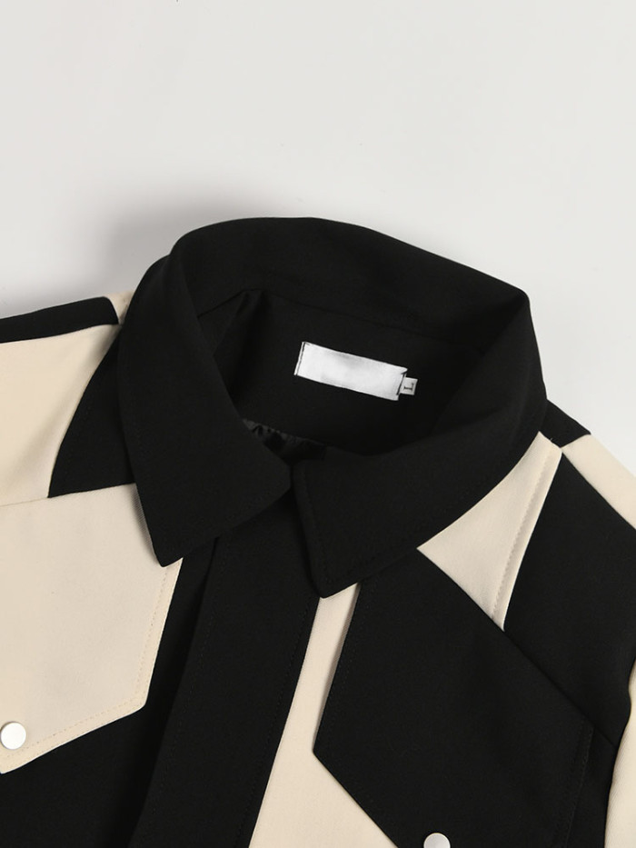 [EAM] Loose Fit Black Color-block Big Size Jacket New Lapel Long Sleeve Women Coat Fashion Tide Spring Autumn  1DF3045