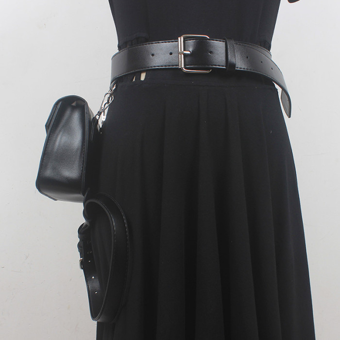 [EAM] Pu Leather Silver Color Irregular Mini-bag Long Belt Personality Women New Fashion All-match Spring Autumn 2024 1DH6356