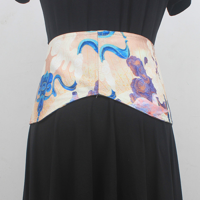 [EAM] Colorful Pattern Printed Irregular Wide Long Belt Personality Women New Fashion Tide All-match Spring Autumn 2024 1DH6358