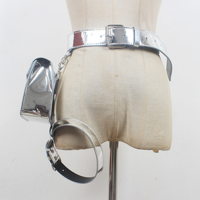 [EAM] Pu Leather Silver Color Irregular Mini-bag Long Belt Personality Women New Fashion All-match Spring Autumn 2024 1DH6356