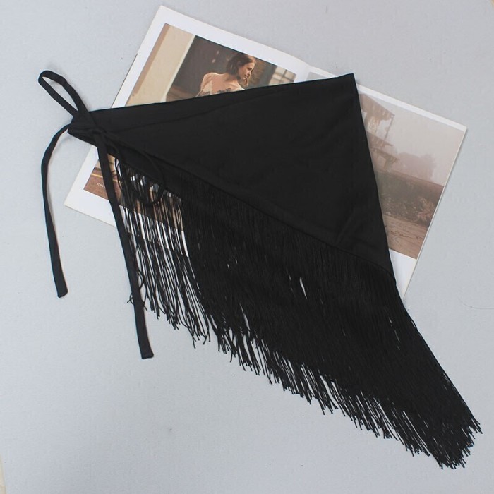 [EAM] Black Embroidery Irregular Tassels Long Belt Personality Women New Fashion Tide All-match Spring Autumn 2024  1DH5544