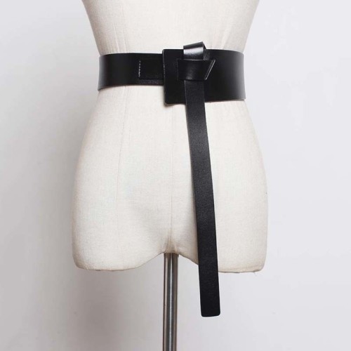 [EAM] Long Knotted Stylish Asymmetric Cross Pu Leather Belt Personality Women New Fashion Tide All-match Spring 2024 1U240