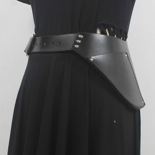 [EAM] Pu Leather Black Irregular Shaped Buckle Belt Personality Women New Fashion Tide All-match Spring Autumn 2024 1DH5541