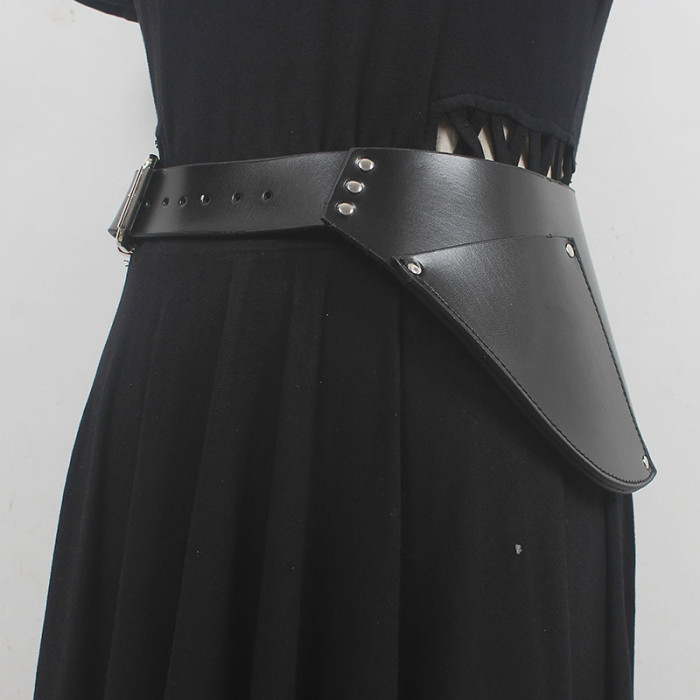 [EAM] Pu Leather Black Irregular Shaped Buckle Belt Personality Women New Fashion Tide All-match Spring Autumn 2024 1DH5541