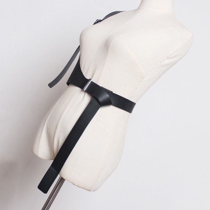 [EAM] Pu Leather Black Irregular Adjustable Long Strap Belt Personality Women New Fashion All-match Spring Autumn 2024 JX697
