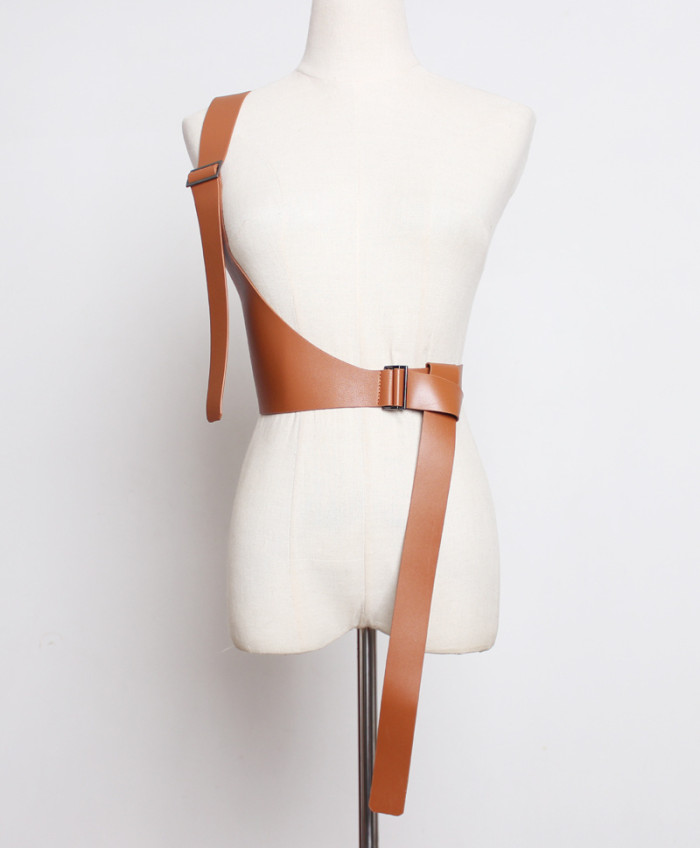 [EAM] Pu Leather Black Irregular Adjustable Long Strap Belt Personality Women New Fashion All-match Spring Autumn 2024 JX697