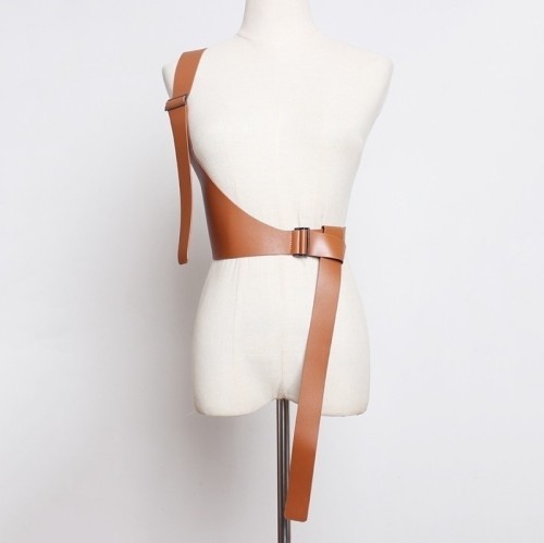 [EAM] Pu Leather Black Irregular Adjustable Long Strap Belt Personality Women New Fashion All-match Spring Autumn 2024 JX697