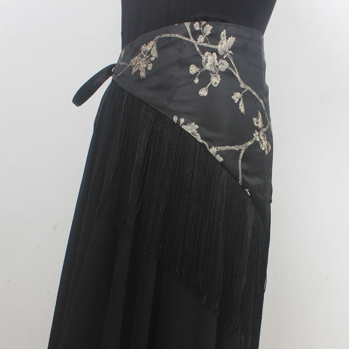 [EAM] Black Embroidery Irregular Tassels Long Belt Personality Women New Fashion Tide All-match Spring Autumn 2024  1DH5544