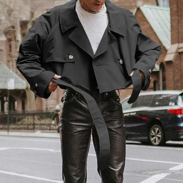 {EAM} 2024 autumn new fashion loose jacket belt lapel tooling short trench coat coat DLZ050