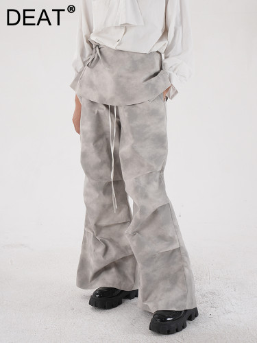 DEAT Fashion Women's Camouflage 2 Pcs Set Pants Elastic Waist Contrast Color Folds Wide Leg Pants Suit Autumn  New CPDB314
