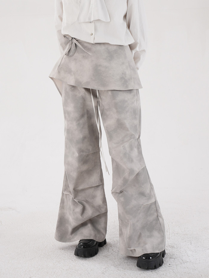 DEAT Fashion Women's Camouflage 2 Pcs Set Pants Elastic Waist Contrast Color Folds Wide Leg Pants Suit Autumn  New CPDB314