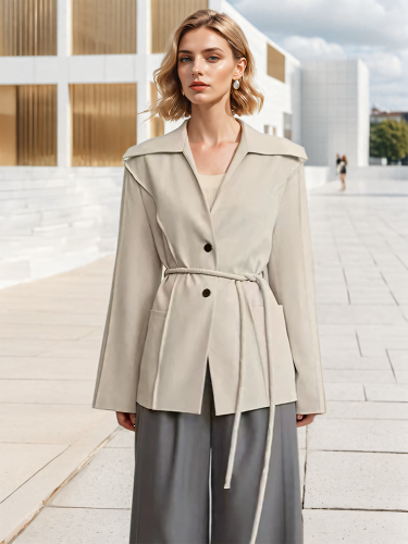 DEAT Fashhion Women's Blazer Sailor Collar Loose Single Breasted Lace Up Waist Long Sleeves Suit Jacket Autumn 2024 New 1DH7640