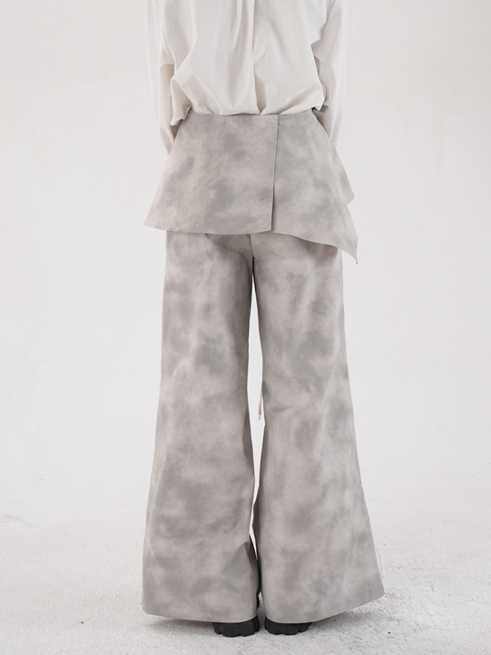 DEAT Fashion Women's Camouflage 2 Pcs Set Pants Elastic Waist Contrast Color Folds Wide Leg Pants Suit Autumn  New CPDB314
