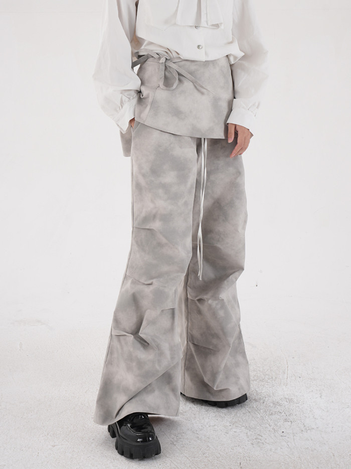 DEAT Fashion Women's Camouflage 2 Pcs Set Pants Elastic Waist Contrast Color Folds Wide Leg Pants Suit Autumn  New CPDB314