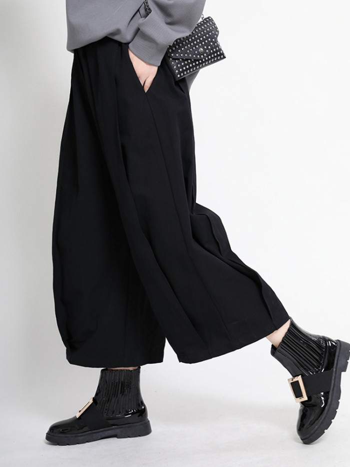 [EAM] High Elastic Waist Draped Long Wide Leg Trousers New Loose Fit Pants Women Fashion Tide Spring Autumn 1DD0404