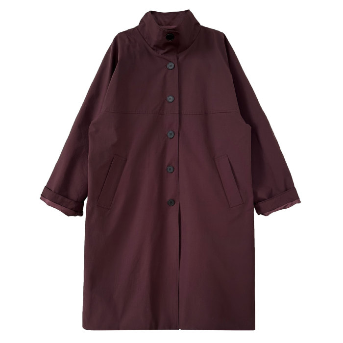 [EAM] Women Navy Blue Big Size Long Elegant Trench New Stand Collar Long Sleeve Windbreaker Fashion Spring Autumn 2024  1DH6843