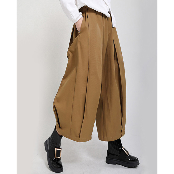 [EAM] High Elastic Waist Draped Long Wide Leg Trousers New Loose Fit Pants Women Fashion Tide Spring Autumn 1DD0404