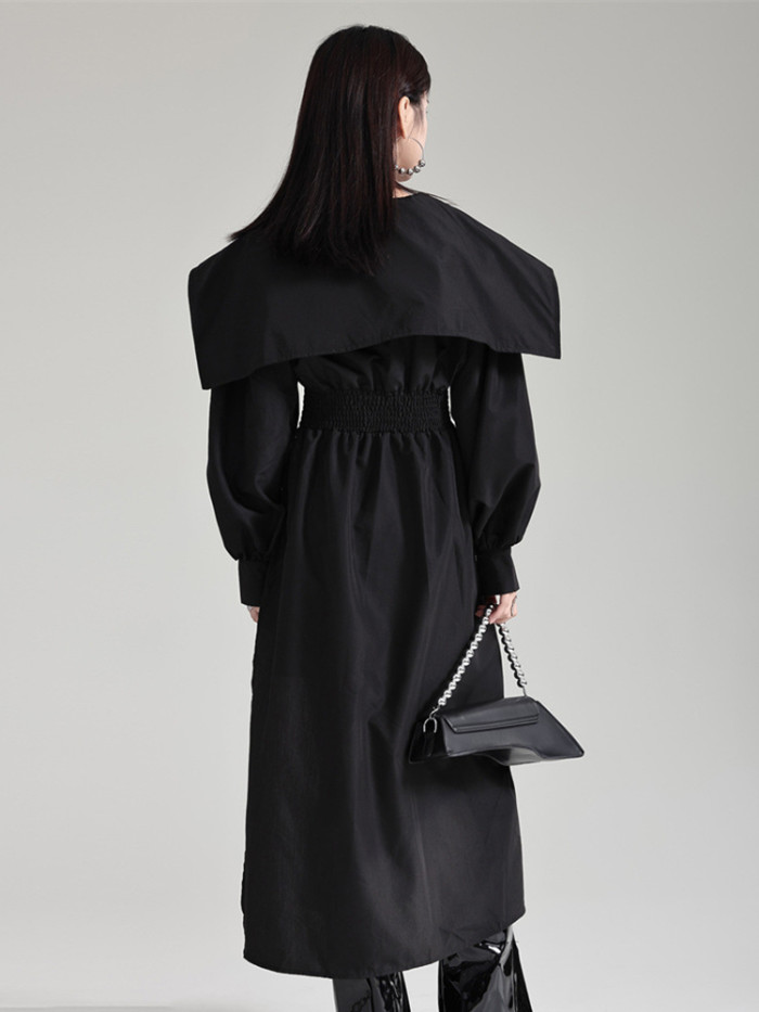 [EAM] Women Black Irregular Shirt Dress New Lapel Lartern Long Sleeve Belt Waist Loose Fashion Tide Spring Autumn 2024 1DH2257