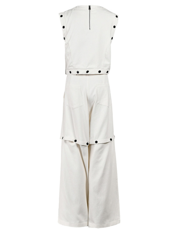 EAM Two Piece Suit Wide Leg Pants Button Vest Big Size New Round Neck Sleeve Women Fashion Tide Spring Summer 2024 CPG0042