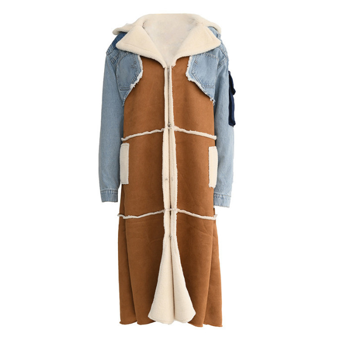 DEAT Leisure Full Sleeve Wool Liner Wde Waisted Turn Down Collar Women Slim Patchwork Woolen Coat 2024 Autumn Autumn New TD659