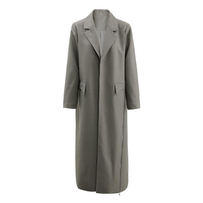 {EAM} Fashion Women's Side Zipper Long Blazer Notched Collar Loose Open-stitch Long Sleeve Suit Jackets Autumn New 2024 New CPDB169