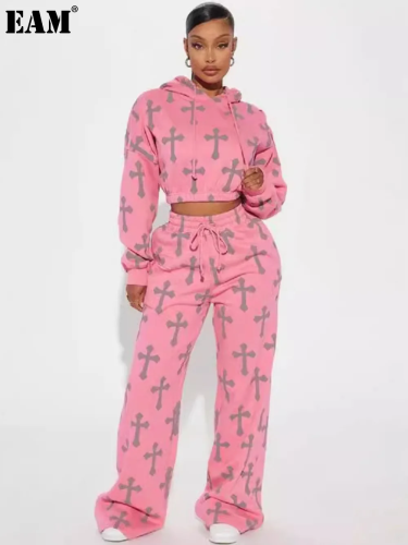 {EAM} Cross elastic waist fashion long sleeve suit for women DLZ126