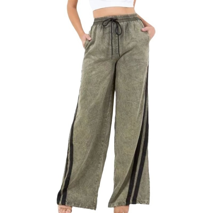 {EAM} Wide-leg pants casual elasticated waist two bar jeans Hottie DLZ125