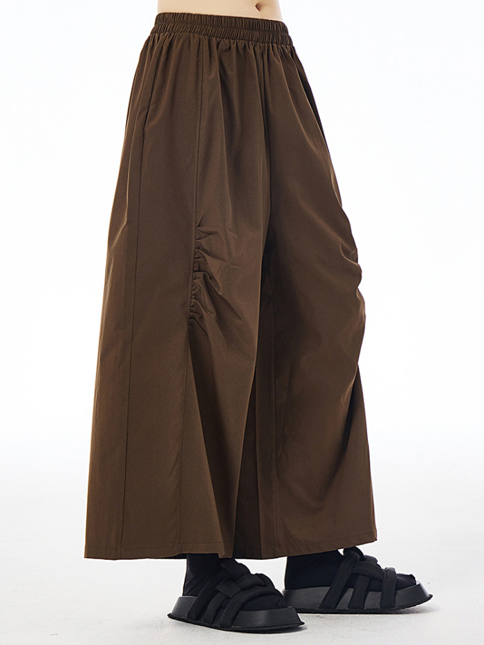 EAM High Elastic Waist Coffee Pleated Pocket Long Wide Leg Pants New Trousers Women Fashion Tide Spring Autumn 2024 1DH7421