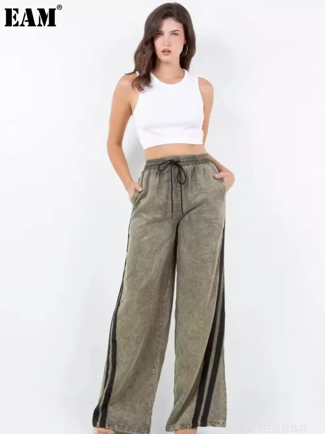 {EAM} Wide-leg pants casual elasticated waist two bar jeans Hottie DLZ125