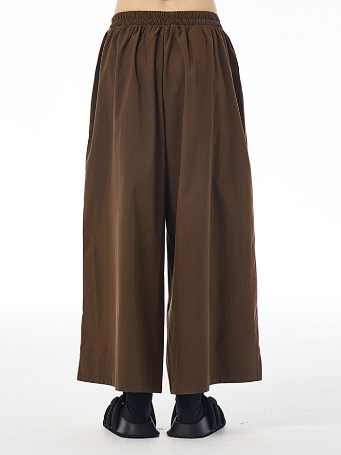 EAM High Elastic Waist Coffee Pleated Pocket Long Wide Leg Pants New Trousers Women Fashion Tide Spring Autumn 2024 1DH7421