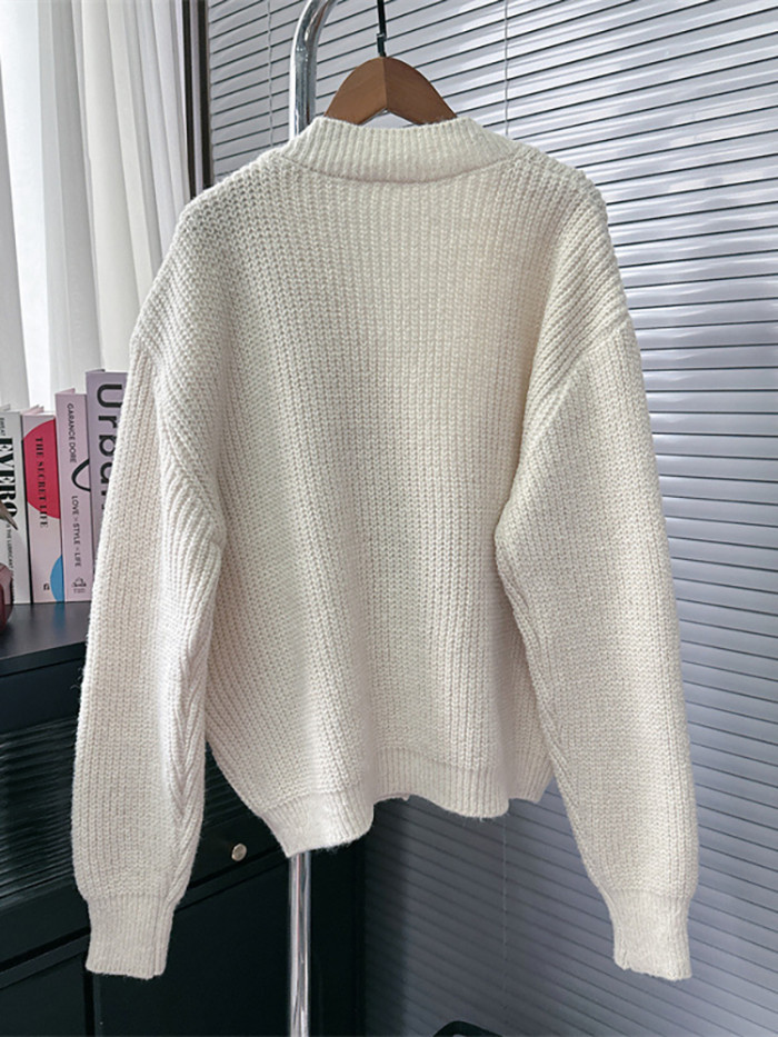 DEAT Women's Cardigan Knitted Patchwork Denim Irregular Design Single Breasted V-neck Loose Sweater 2024 Autumn New Fashion29L822112