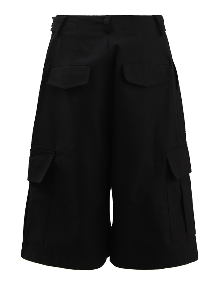 [EAM] High Waist Khaki Pocket Shaped Casual Calf-Length Cargo Pants New Trousers Women Fashion Tide Spring Summer 2024 CPG1600