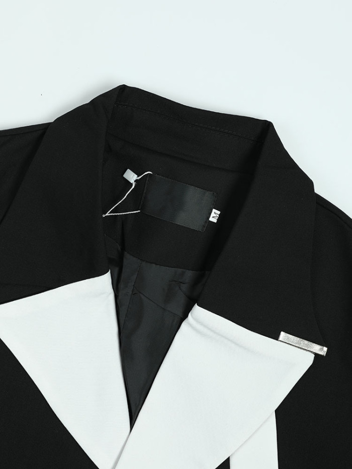 [EAM]  Women Black Color-block Big Size Blazer New Lapel Long Sleeve Loose Fit Jacket Fashion Tide Spring Autumn 2024 1DF3085