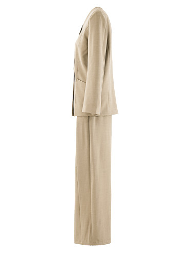 [EAM] Big Size Blazer Pleated Wide Leg Pants Two Piece Suit New V-Neck Long Sleeve Women Fashion Tide Spring Autumn  CPDB248