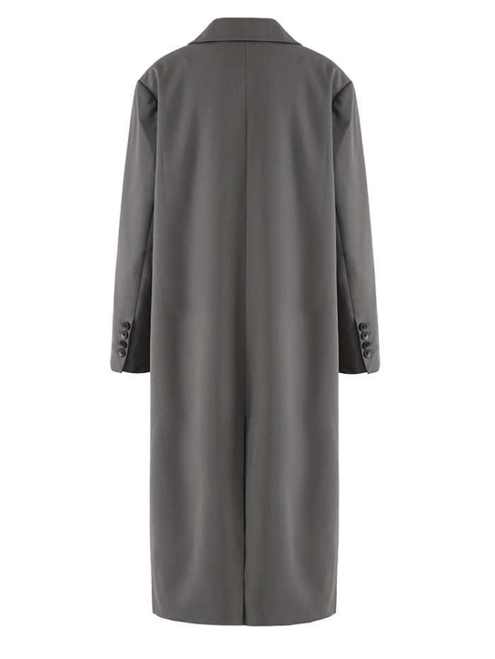 [EAM] Women Gray Button Design Big Size Long Elegant Blazer New Lapel Long Sleeve Jacket Fashion Tide Spring Autumn 2024 CPDB250
