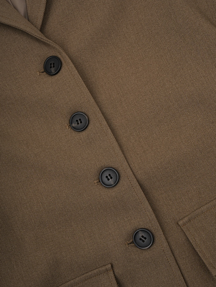 [EAM] Women Khaki Single Breasted Belted Pocket Elegant Blazer New Lapel Long Sleeve Jacket Fashion Spring Autumn 2024 CPDB212