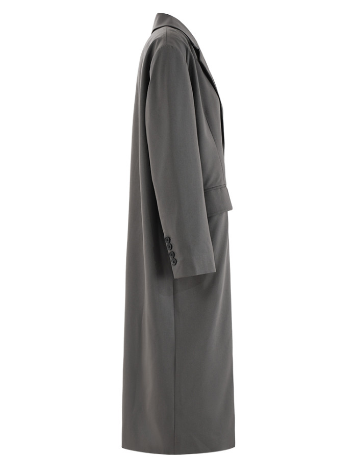 [EAM] Women Gray Button Design Big Size Long Elegant Blazer New Lapel Long Sleeve Jacket Fashion Tide Spring Autumn 2024 CPDB250