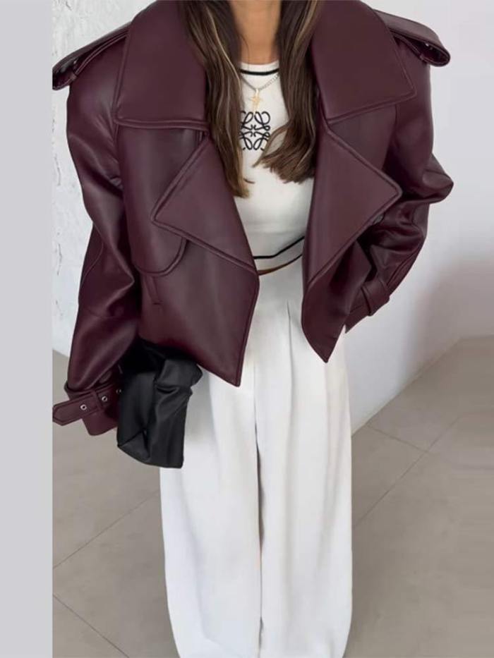{EAM} Solid color leather coat short loose design sense of all fashion trends Europe and America DLZ183
