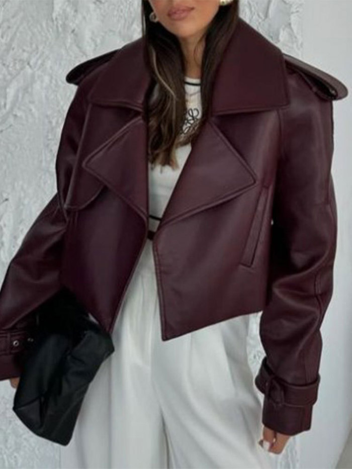 {EAM} Solid color leather coat short loose design sense of all fashion trends Europe and America DLZ183