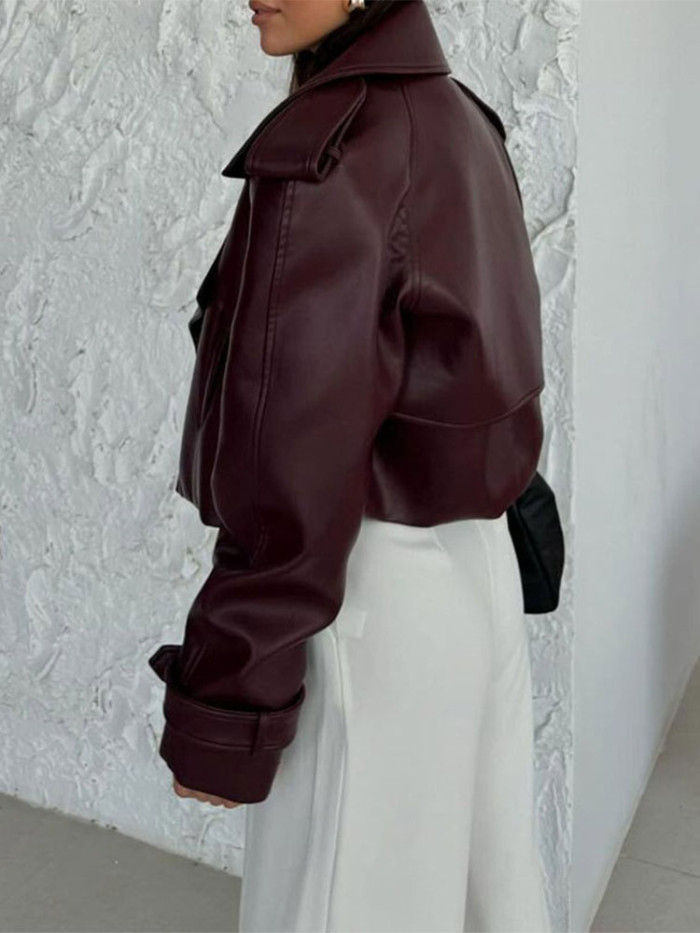 {EAM} Solid color leather coat short loose design sense of all fashion trends Europe and America DLZ183