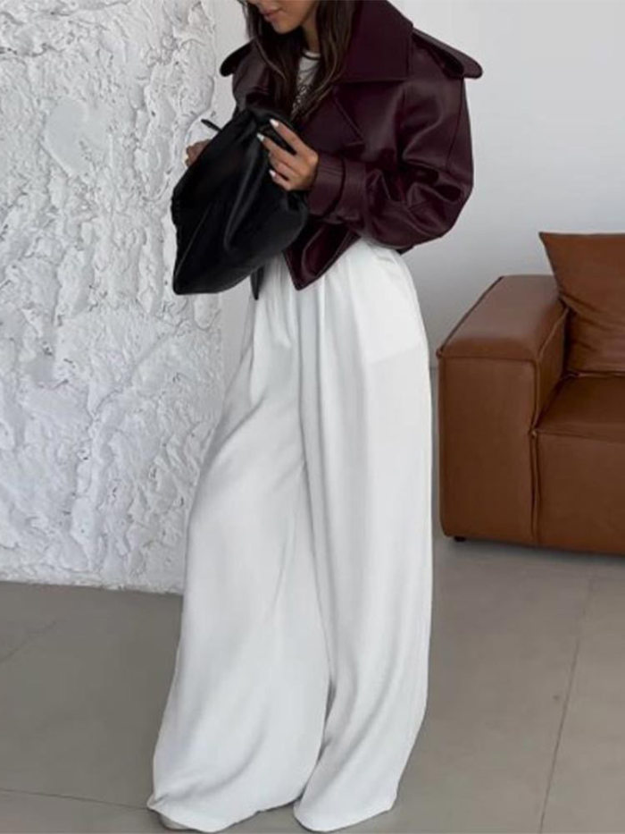 {EAM} Solid color leather coat short loose design sense of all fashion trends Europe and America DLZ183