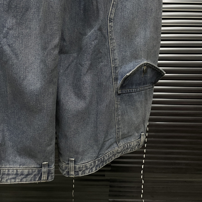 {EAM} Structural design dirty dirty make old jeans for women retro fashion wide-leg trousers DLZ184