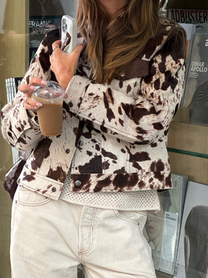 {EAM} Lapel irregular pattern short coat Europe and the United States cross-border 2024 autumn new long sleeve single row Button jacket DLZ192